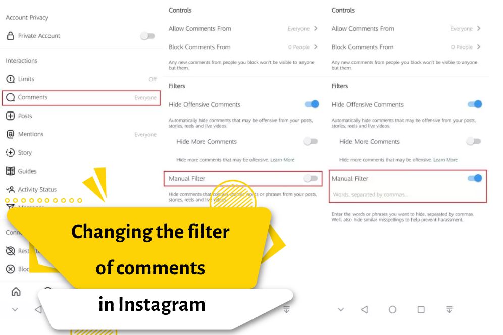 Changing the filter of comments in Instagram