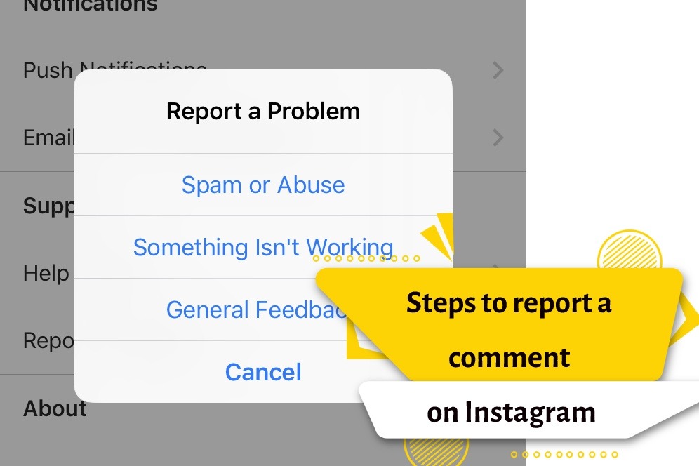 Steps to report a comment on Instagram