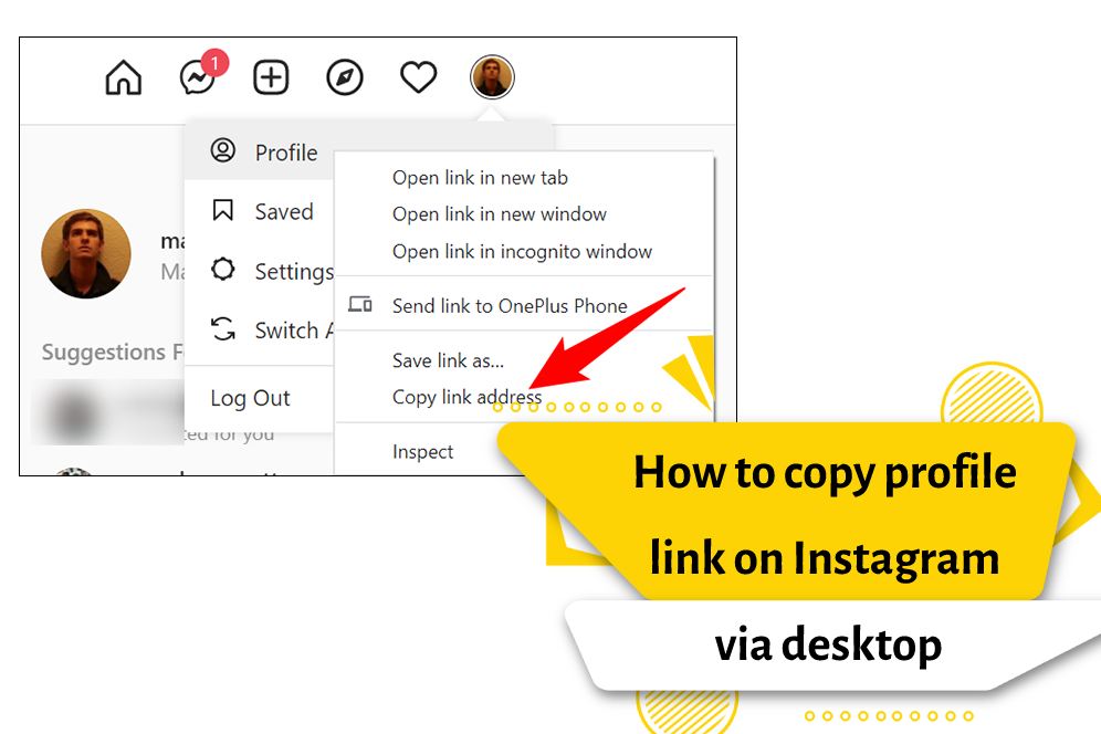 How to copy profile link on Instagram via desktop